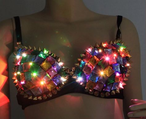 Sparkly Bra, Party Bra, Decorated Bras, Bra Art, Sore Legs, Rainbow Fan, Belly Dance Bra, Old Bras, Character Clothing