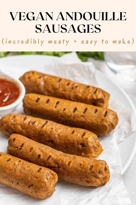 These chewy and meaty spicy vegan seitan sausages are incredibly flavorful and delicious! Super easy to fix and can be made in the Instant pot or on stovetop. Tofu Sausage Recipe, Seitan Sausage, Vegan Sausage Recipe, Vegetarian High Protein, Vegan Seitan, Vegan Meat Recipe, Seitan Recipes, Sausage Recipe, Vegan Sausage