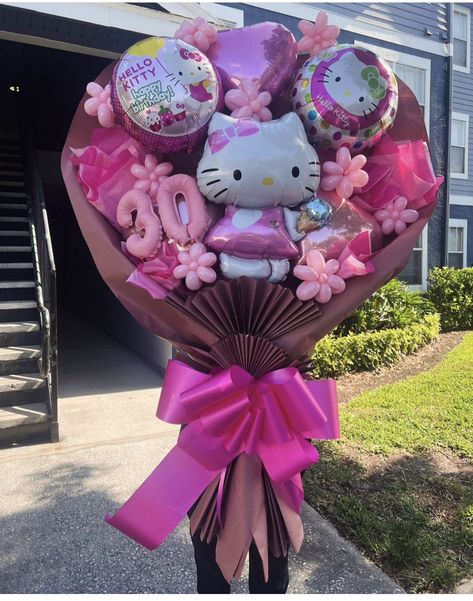 Ballon Bouquets Birthday Diy, Hello Kitty Balloon Bouquet, Sanrio Birthday Party Ideas, Balloon Bouquet Ideas, Hello Kitty Balloons, Hello Kitty Bouquet, Balloon Bouquet Diy, Princess Kitty, Balloon Garland Diy