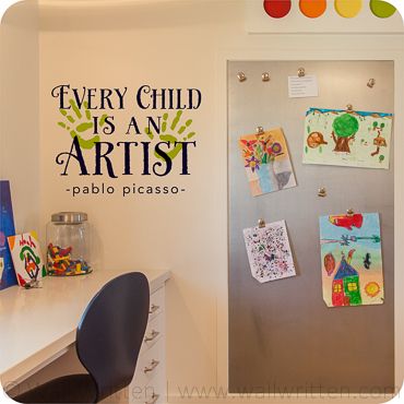 Every Child Is An Artist, Daycare Rooms, Bedroom Design Diy, Home Day Care, Starting A Daycare, Craft Wall, Vinyl Quotes, Bohemian Bedroom Decor, Quotes Words