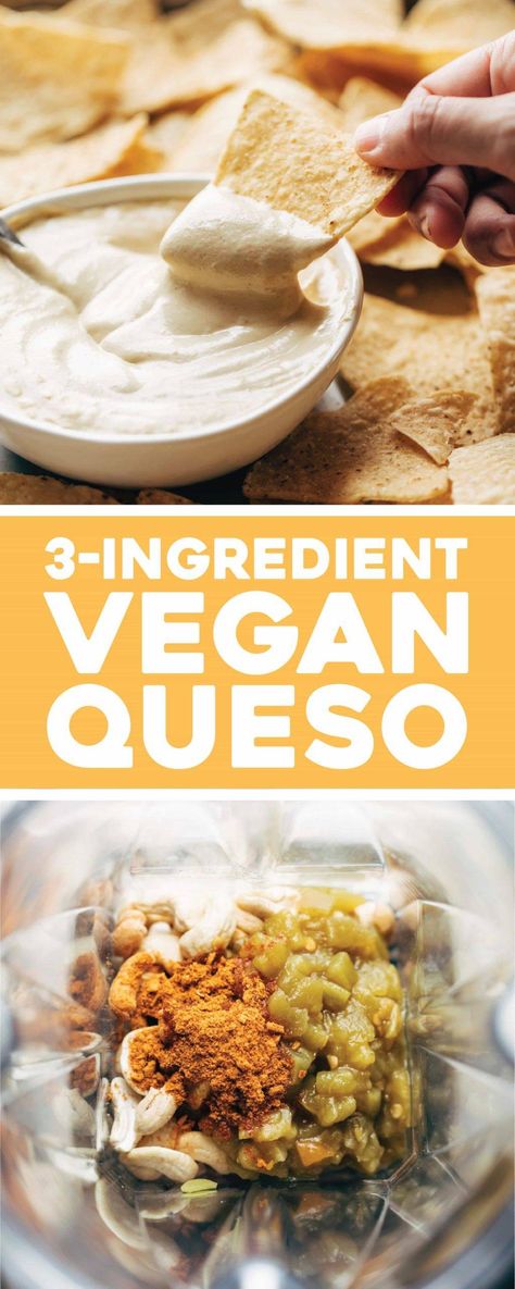 3 Ingredient Vegan Queso - SO delicious and creamy with no frills, no fuss, no hard-to-find ingredients! Just cashews, taco spices, and green chiles. #veganqueso #vegan #queso | pinchofyum.com Taco Spices, Vegan Quesadilla, Vegetarian Eating, Vegan Queso, Pinch Of Yum, Yummy Salads, Vegan Dip, Food Pasta, Green Chiles