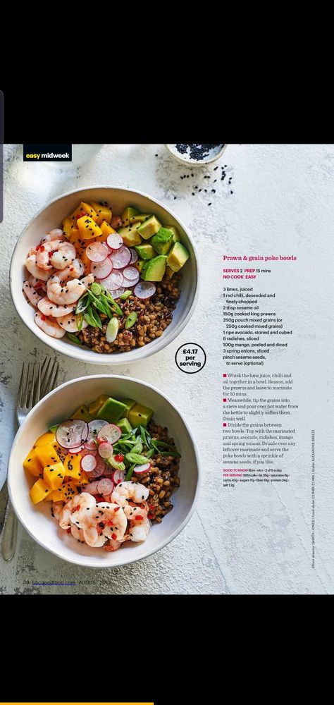 Prawn Poke Bowl, Poke Bowls, Healthy Menu, Poke Bowl, Radishes, Fish And Seafood, Seafood Recipes, Cobb Salad, Seafood