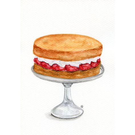 ORIGINAL Painting - Victoria Sponge Cake (Food Watercolors Wall Art,... (10 KWD) ❤ liked on Polyvore featuring home, home decor, wall art, watercolor painting, water color painting, water colour painting, paper wall art and watercolour painting Rich Tea Biscuits, Desserts Drawing, Dessert Illustration, Cake Drawing, Victoria Sponge Cake, Art Still Life, Cake Illustration, Watercolor Cake, Tea Biscuits