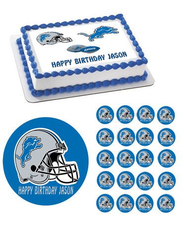 Detroit Lions Cake, Edible Cake Decorations, Edible Printing, Football Themes, Football Birthday, Edible Cake Toppers, Edible Cake, Cupcake Topper, 80th Birthday