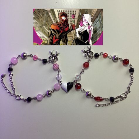 Spiderman Miles Morales And Gwen, Gwen Stacy Bracelet, Anime Jewellery, Miles Morales And Gwen Stacy, Spiderman Bracelet, Miles Morales And Gwen, Miles Morales Gwen Stacy, Y2k Couple, Bracelets For Him