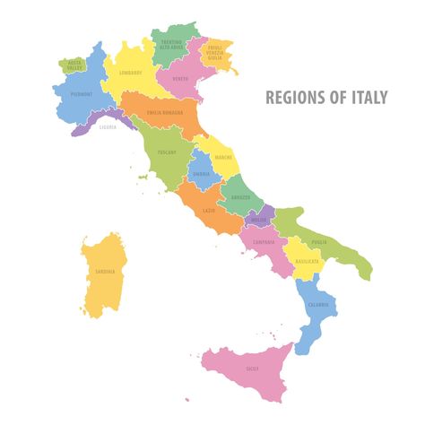 Colorful Vector Map Showing the Regions of Italy Map Of Italy Cities, Map Of Italy Regions, Italy Regions, Cartography Map, Map Of Italy, Aosta Valley, Italy Images, Cities In Italy, Explore Italy