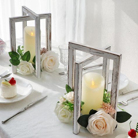 PRICES MAY VARY. 🎊Customizable: These wood candle lanterns can be customized to match your specific wedding or event theme. Add decorative accents such as flowers, greenery, or ribbon to the lanterns to personalize them and make them uniquely yours. The neutral wood finish of the lanterns allows for endless styling options, making them a versatile and customizable decor piece for any occasion. 🎊Easy to Set Up and Use: The wood centerpieces for tables come pre-assembled, so all you need to do i Candle Lanterns Wedding, Halloween Wedding Reception, Wedding Table Toppers, Wooden Candle Lanterns, Wedding Reception Tables Centerpieces, Centerpieces For Tables, Lantern Decor Wedding, Lace Lanterns, Lantern Centerpiece Wedding