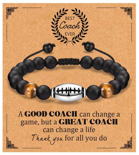 PRICES MAY VARY. 🏈 Cool Football Coach Gifts 🏈 Looking for the perfect gift to show your appreciation to your coach? Look no further! This football beaded bracelet is the perfect way to show appreciation for all their hard work and dedication, which will definitly bring smiles to their faces. 🏈 High Quality Material 🏈 This bracelet is made of natural 8mm tiger eye & black agate stone, helps to release stress and keep a good mood. Simple but meaningful bracelet is attached with an eye-catchin Coaches Gift Ideas, Birthday Gifts For Son, Coaches Gifts, Football Player Gifts, Football Coach Gifts, Soccer Coach Gifts, Gifts For Son, Baseball Bracelet, Football Bracelet