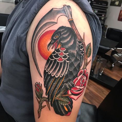 Holli Marie on Instagram: “Super fun crow reaper on @juliantheswede thanks for the awesome idea! #crowtattoo #reapertattoo #tattoo #tattooart #tattoolife #tattoosnob…” Reaper Tattoo, Crow Tattoo, Life Tattoos, Tattoo Art, Skull Tattoo, Art Tattoo, Tattoos, On Instagram, Instagram