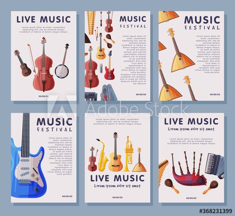 Music Festival Banner Tempates Set, Advertisement Poster, Brochure, Flyer, Invitation Card with Musical Instruments Vector Illustration #AD , #Set, #Advertisement, #Poster, #Tempates, #Music Festival Banner, Social Media Marketing Planner, Advertisement Poster, Marketing Planner, Advertising Poster, Invitation Card, Music Bands, Live Music, Musical Instruments