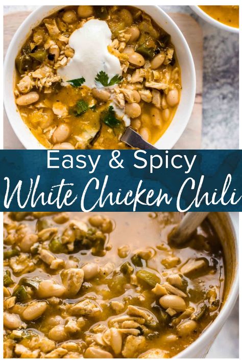 White Bean Chicken Chili is a super easy and deliciously spicy recipe. This EASY chicken chili recipe is perfect for those colder months, and it's so full of flavor. This spicy chili recipe is sure to warm you right up! You definitely need to make up a batch of this easy white chicken chili ASAP! #thecookierookie #whitechickenchili #chili #easychili #chickenchili #winterrecipes #spicy via @beckygallhardin Easy Chicken Chili Recipe, Spicy White Chicken Chili, Chili Video, Creamy White Chicken Chili Recipe, White Bean Chicken Chili Recipe, Chicken Chili Recipe Easy, Easy White Chicken Chili, Easy Chicken Chili, Chili Easy