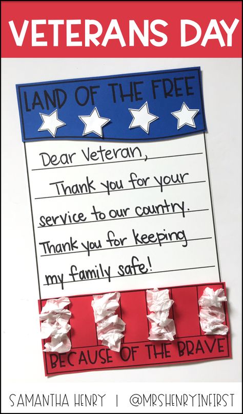 I'm excited to show you one of my FAVORITE Veterans Day craft activities today! It's the perfect way to honor and thank your local Veterans and bonus, it makes for a beautiful display! Veterans Day Craft, Letters To Veterans, Veterans Day Quotes, Veteran Quotes, Veterans Day Thank You, Veterans Day Activities, Hello Teacher, Writing Craftivity, Thank You Veteran