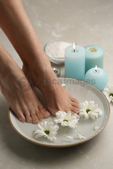 Woman soaking her feet in bowl with water and flowers on grey marble floor, closeup. Pedicure procedure Pedicure Procedure, Grey Marble Floor, Free Woman, Spa Therapy, Luxury Marble, Marble Floor, Grey Marble, Burning Candle, Free Images