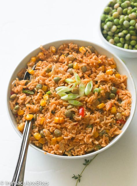 Bahamian Peas And Rice Recipe, Pigeon Peas And Rice, Rice And Corn Recipe, Rice And Pigeon Peas, Bouillon Powder, Corn And Rice, Peas And Rice, Jamaican Rice, Paprika Pepper