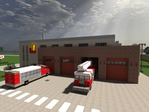 Minecraft Fire Truck, Fire Station Minecraft, Minecraft Modern City, Youtube Minecraft, Minecraft City Buildings, Minecraft Things, Minecraft Modern, Minecraft City, Minecraft Plans