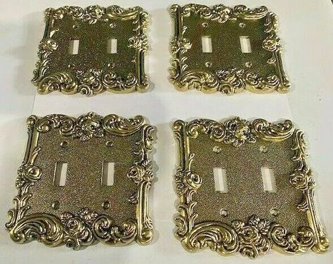 4 Beautiful Gold Metal double outlet light switch plate covers vintage antique | eBay Vintage Light Switches, Decorative Switch Plate, Victorian Home Decor, Feminine Bedroom, Mystery Party, Antique Plates, Vintage Hardware, Light Switch Plate, Girls Bathroom