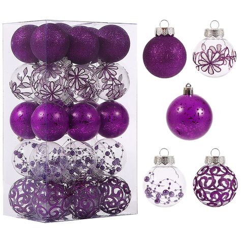 PRICES MAY VARY. Clear Christmas Ball Ornaments: Christmas balls are handcrafted with exquisite fillers and glittery prints. 5 different styles: clear Christmas ornaments with fillings, Christmas balls ornaments clear printed with flower and auspicious cloud elements, Christmas tree ball decorations coverd in purple glitter powder. Shatterproof Christmas Tree Ornaments: Christmas hanging ornaments ball are made of durable material, which has excellent shatter-resistant properties compared to tra Purple Christmas Decorations Ideas, Black Christmas Tree Ornaments, Purple And Gold Christmas Tree, Invisible Christmas Tree, Purple Christmas Tree Decorations, Halloween Wedding Party, Barbie Christmas Tree, Christmas Ornaments Balls, Christmas Tree Game