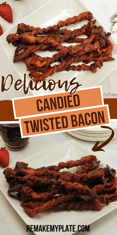 Just when you thought bacon couldn't get any more delicious along comes this candied twisted bacon recipe. #twistedbacon #candiedbacon #bacon #baconrecipe #remakemyplate Twisted Bacon, Candied Bacon Recipe, Finding Strength, Bacon Appetizers, Bacon Recipe, Candied Bacon, American Recipes, Appetizers Easy Finger Food, Finger Foods Easy