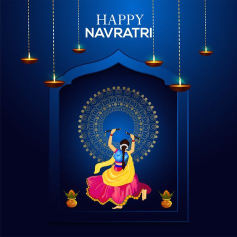 Happy navratri and dandiya celebration P... | Premium Vector #Freepik #vector #music #party #card #diwali Navaratri Poster Design Creative, Navratri Festival Poster, Navratri Creative Ideas, Navratri Poster Creative, Navratri Poster Background, Navaratri Creative Ads, Happy Navratri Creative Post, Happy Navratri Creative Ads, Happy Navratri Images Background