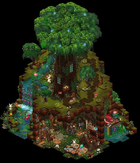 Minecraft Druid House, Druid House, Habbo Hotel, Pixel Art Landscape, Voxel Art, Arte Peculiar, Video Game Design, Isometric Art, City Drawing