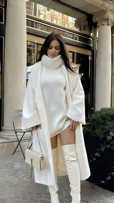 Stylish Fall Outfits, Winter Fashion Outfits Casual, Cold Outfits, Eve Outfit, White Boots, Top Pins, Looks Chic, Winter Fashion Outfits, Thigh High Boots