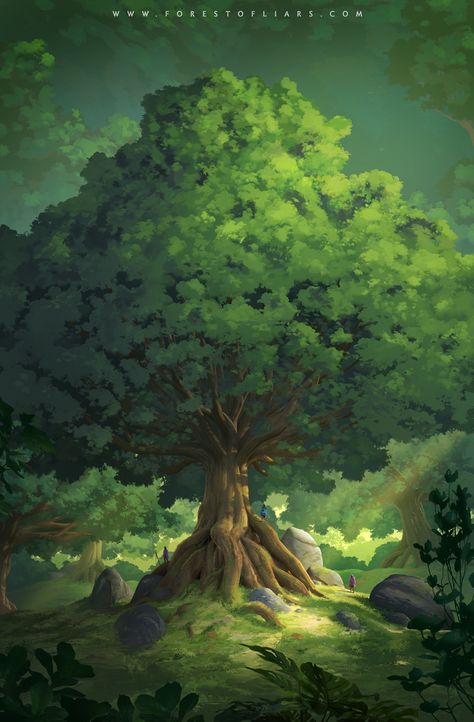 ArtStation - Forest of Liars : millennial trees, Sylvain Sarrailh Art Trees Drawing, Big Tree Aesthetic, Forest Illustration Trees, Fantasy Tree Art, Big Tree Drawing, Fantasy Tree Drawing, Forest Digital Art, Forest Artwork, Forest Drawing