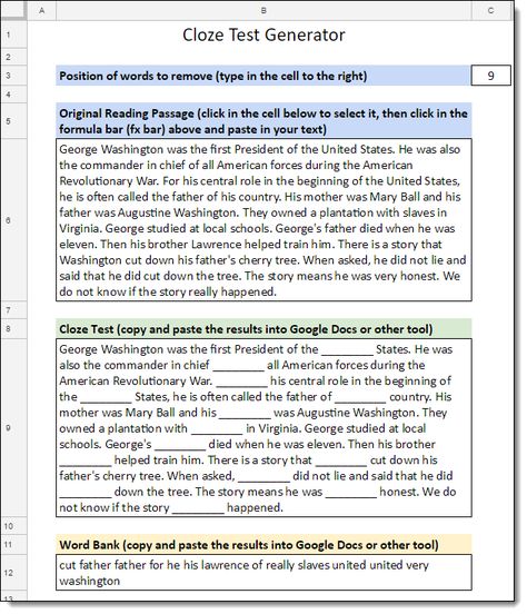 Learn how to create Cloze reading tests with several websites as well as a Google Sheets template. Cloze Test Reading Comprehension, Cloze Passages, Cloze Activity, Reading Activity, Reading Test, Reading Comprehension Skills, Context Clues, Word Bank, Simple Website