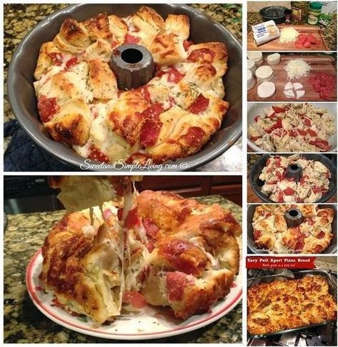 Pull Apart Pizza, Pull Apart Pizza Bread, Pizza Bread Recipe, Crockpot Chicken And Dumplings, Pinwheel Recipes, Appetizers Recipes, Appetizer Bites, How To Make Pizza, Pizza Bread