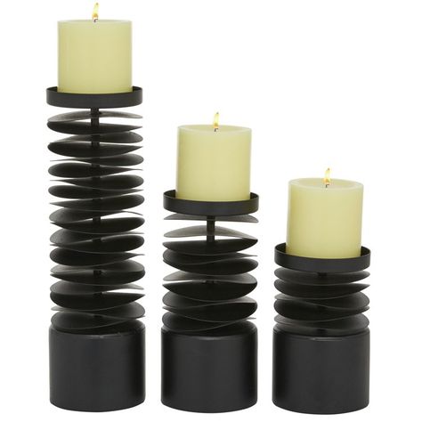 Candle Holder Set of 3 Contemporary 6-8-12H Inch Black Iron Layered Candles, Decorative Wall Sculpture, Round Candle Holder, Black Candle Holders, Round Candles, Metal Candle Holder, Iron Candle Holder, Pillar Candle Holder, Candleholder Centerpieces