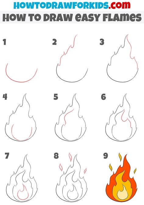 Cartoon Flames Drawing, How To Draw Fire Flames Step By Step, Flame Painting Easy, Easy Flames Drawing, Drawing On Nails Step By Step, How To Draw Fire Step By Step, How To Draw Flames Step By Step, How To Draw Fire Sketches, Flames Drawing Simple