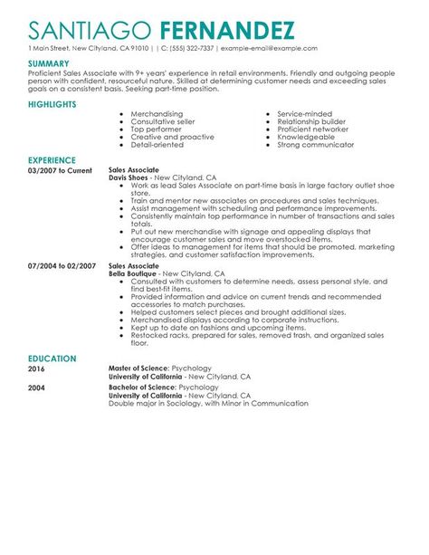 Part Time Sales Associates Resume Sample First Job Resume, Cv Example, Sales Resume Examples, Customer Service Resume, Best Cv, Medical Resume, Free Resume Examples, Sales Resume, Education Resume