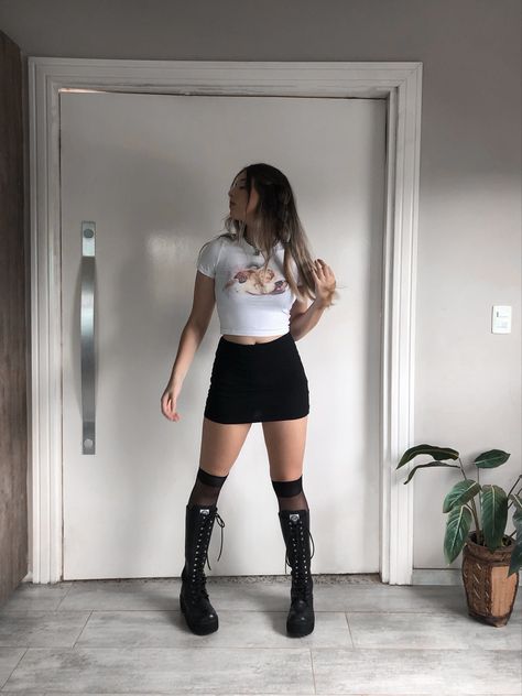 Goth Combat Boots Outfit, Goth Boots Outfit, Knee High Combat Boots Outfit, High Combat Boots Outfit, Kneehighboots Outfits, Black Boot Outfits, Emo Boots, High Combat Boots, Knee High Combat Boots