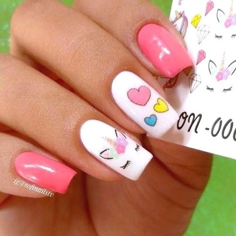 Unicorn Nails Designs, Unicorn Nail Art, Kids Nail Designs, Heart Nail Designs, Unicorn Nails, Best Nail Art, Trendy Nail Art, Cute Nail Art, Girls Nails