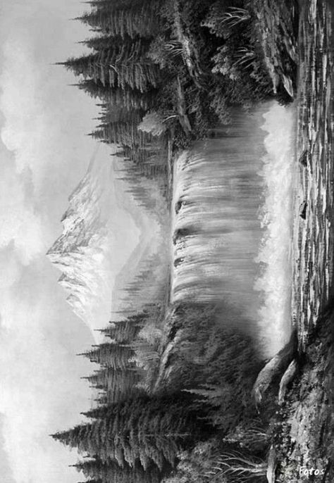 Waterfall Drawing, Coloring For Adults, Landscape Pencil Drawings, Drawing Scenery, Nature Art Drawings, Mountain Drawing, Landscape Sketch, Pencil Shading, Handcrafted Gifts