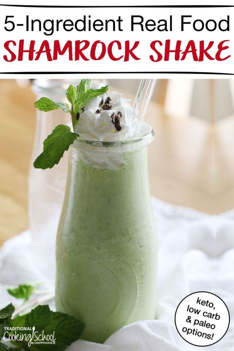 Skip the food coloring... & learn how to make a healthy Shamrock Shake at home this year! This seasonal McDonald's inspired drink pairs homemade vanilla ice cream with spinach and mint extract for a delicious, 100% REAL FOOD St Patrick's Day treat. Are you keto, low carb, Paleo, or dairy-free? No worries! We've got you covered with recipe options for coconut milk or almond milk. In 5 minutes with 5 ingredients, you can enjoy this DIY smoothie for kids and adults! #desserts #shamrockshake Healthy Shamrock Shake, Diy Smoothies, Recipes List, Dairy Free Smoothies, Shamrock Shake, Traditional Cooking, Homemade Vanilla Ice Cream, Mint Extract, Dairy Free Ice Cream