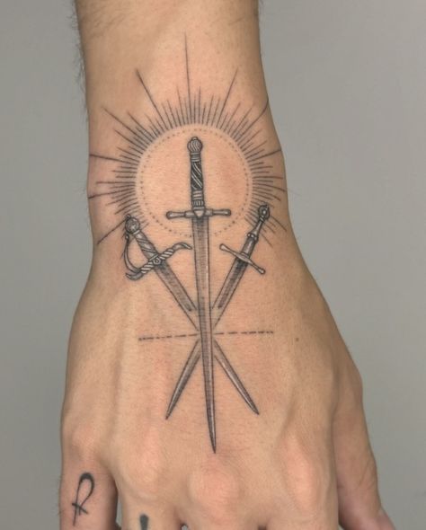 Constantine Tattoo, Buddhist Tattoo, Back Tattoos For Guys, Hand Tattoo, Back Tattoos, Just Smile, Swords, I Tattoo, Hand Tattoos