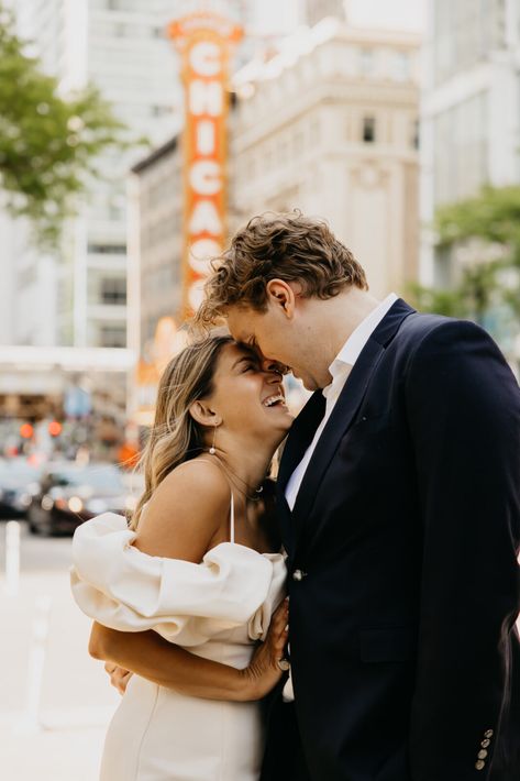 Chicago Engagement Photos of Annelise and Jack | Mycah Bain Chicago Engagement Pictures, Photos In Chicago, Theatre Pictures, Chicago Engagement Photos, Wedding Photography Checklist, Theatre Wedding, City Engagement Photos, Chicago Engagement, Chicago Photos