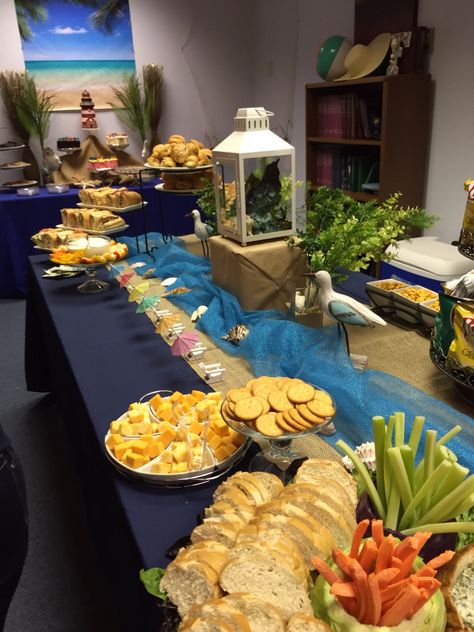 Beach Theme Retirement Party Ideas, Tropical Retirement Party, Tropical Themed Retirement Party, Fish Themed Retirement Party, Beach Themed Retirement Party, Retirement Party Beach Theme, Beach Retirement Party, Teacher Retirement Parties, Lake Theme