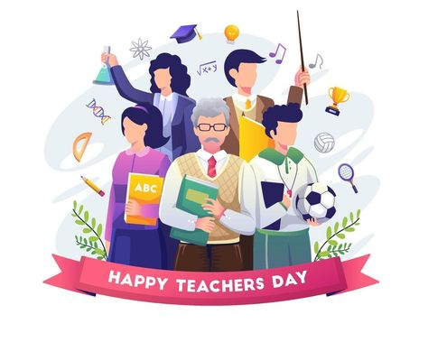 Group of teachers from various fields in teacher day illustration Teachers Day Drawing, Teachers Illustration, Teachers Day Poster, Selamat Hari Guru, Teachers Day Greetings, World Teacher Day, World Teachers, Teacher Clipart, Illustration Quotes