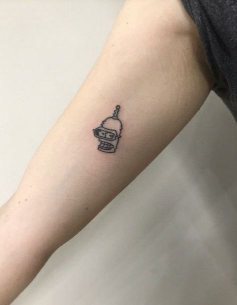 Bender Futurama Tattoo Simple, Bender Tattoo Futurama, Futurama Tattoo Ideas, Dainty Quotes, Simpsons Flash Tattoo, Dc Tattoo Ideas, Futurama Tattoo, Fallout Tattoo, Fandom Tattoos