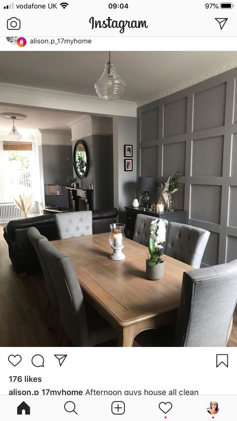 Panelled Dining Room, Living Room Knock Through, Room Paneling, Open Plan Dining Room, Dining Room Paneling, Rectangle Living Room, Dining Room Layout, Open Plan Living And Dining, Open Plan Kitchen Diner