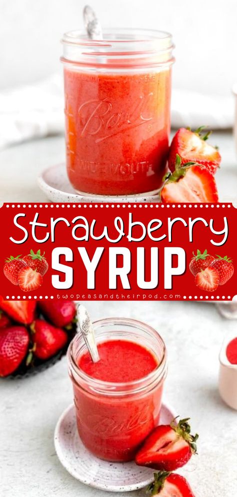 Here's a homemade condiment recipe to try at home! This Strawberry Syrup is made with only a few ingredients and is great with pancakes, waffles, French toast, ice cream, yogurt, and more! It makes an easy Spring treat or an easy summer dessert recipe! Easy Spring Treats, Strawberry Syrup Recipe, Strawberry Syrup Recipes, Waffles Ice Cream, Strawberry Recipes Easy, Strawberry Scones, Spring Baking, Homemade Syrup, Strawberry Syrup