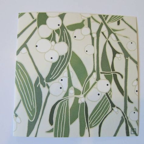 Mistletoe lino print Lino Cuts, Print Christmas Card, Pastel Poster, Lino Art, Floral Fabrics, Art Nouveau Tiles, Linocut Art, Christmas Card Design, Card Illustration