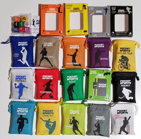 All 15 of the Pocket Sports dice games series: Aussie Rules Footy, Baseball, Basketball, Boxing, Cycling Tour, Football (US), Football (Soccer), Golf, GP Racing, Hockey, Rugby, Surfing Tour, Tennis, T20 Cricket, and Test Cricket. At about $10 each, there should be something for almost any sports fan here. Check them out at the US retailer's link provided here. Cricket Games, T20 Cricket, Test Cricket, Cycling Tour, Gifts For Sports Fans, Soccer Games, Dice Games, Baseball Games, Basketball Games