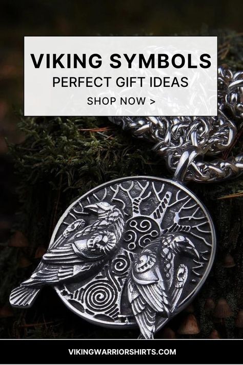 Detailed Viking pendant with ornate bird designs on a chain, nestled in lush moss. Viking Symbols And Meanings, Symbol Meanings, Odin Symbol, Viking Gifts, Viking Christmas, Symbols And Their Meanings, Beard Jewelry, Ancient Alphabets, Viking Horn