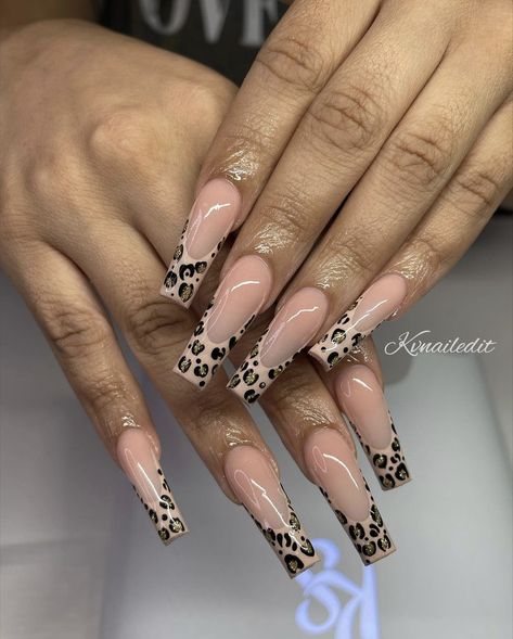 Leopard Print Acrylic Nails, Leopard Nails Designs, Cheetah Acrylic Nails, Cheetah Print Nails, Bunny Nails, Retro Nails, Punk Nails, Leopard Print Nails, Ombre Acrylic Nails