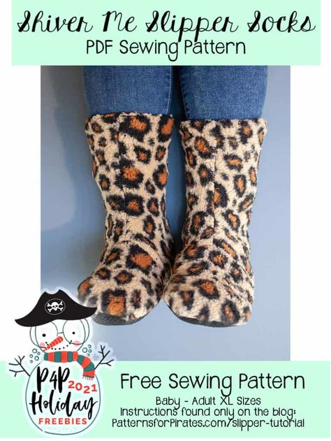 2021 Holiday Freebies :: Shiver Me Slipper Socks - Patterns for Pirates Slipper Boots Pattern, How To Make Slippers Pattern, Slipper Socks Free Pattern, Fleece Slippers Diy Free Pattern, Fleece Sock Pattern, Sew Socks Pattern, Diy Slipper Socks, Fleece Socks Free Pattern Sewing, Slipper Boots Sewing Pattern Free