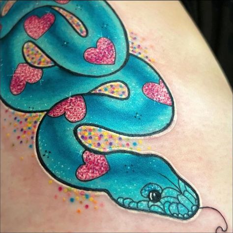 ✨NEOTRAD | GLITTER✨ on Instagram: "✨I was not made to be subtle✨SWIPE Done yesterday! • • • #fytcartridges #snaketattoo #glittertattoo #neotraditionaltattoo #neotradsub #neotraditional #neotradstyle #sparkletattoo #sparklytattoo #tattoodesign #skinart #bodyart #instatattoo #tattooart #tattooideas #traditionaltattoo #girlytattoo #industryinks #inked #tattooed #tattooideas #tattoolife #tattoos #thightattoo #rosetattoo #colortattoo @risingtidetattoo.ri @axysrotary @recoveryaftercare @industr Black And Grey Glitter Tattoo, Sparkle Tattoo, Cute Little Tattoos, Glitter Tattoo, Girly Tattoos, Snake Tattoo, Little Tattoos, Skin Art, Rose Tattoo