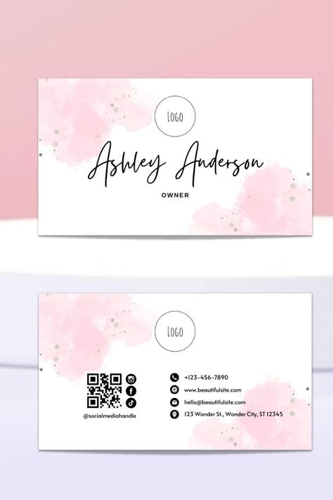 The perfect pink editible and printable business card template for the feminine boss in you! Calling Card Design Layout, Card Design Layout, Calling Card Design, Social Media Business Cards, Qr Code Business Card, Printable Business, Printable Business Cards, Calling Card, Social Engagement