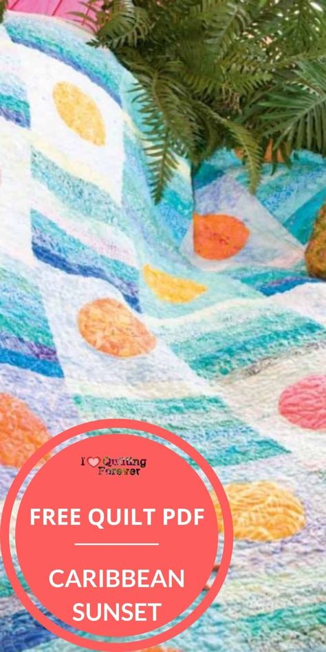 Beachy Quilts, Sunset Quilt, Tropical Quilts, Caribbean Sunset, Hawaiian Quilt Patterns, Beach Quilt, Hawaiian Quilts, Beginner Quilt Patterns, Easy Quilt Patterns